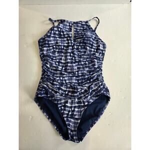 ELLEN   TRACY Women’s One Piece Navy Blue /White Tie Die Swimsuit Size 14